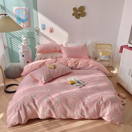 91家纺网 家纺一手货源 找家纺 澳萝拉 2021新款印花全棉四件套 软萌白兔