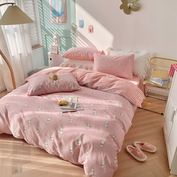 91家纺网 家纺一手货源 找家纺 澳萝拉 2021新款印花全棉四件套 软萌白兔