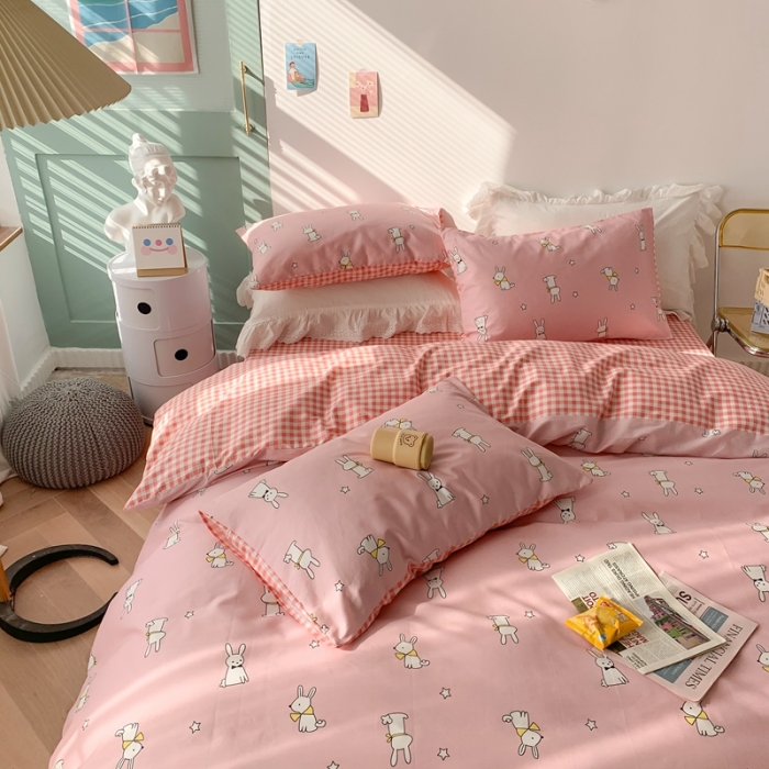 91家纺网 家纺一手货源 找家纺 澳萝拉 2021新款印花全棉四件套 软萌白兔