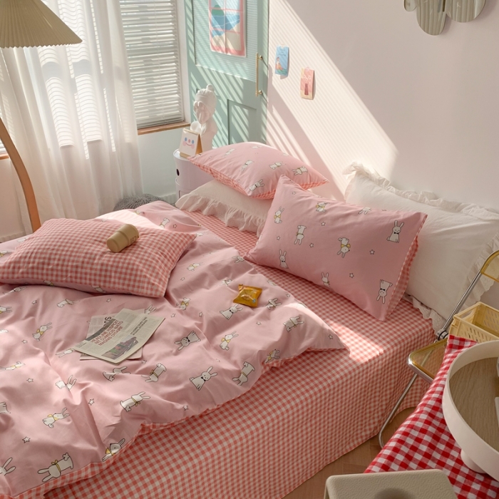 91家纺网 家纺一手货源 找家纺 澳萝拉 2021新款印花全棉四件套 软萌白兔