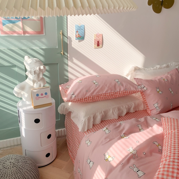 91家纺网 家纺一手货源 找家纺 澳萝拉 2021新款印花全棉四件套 软萌白兔