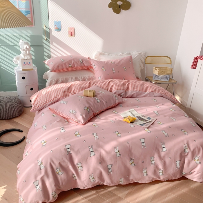 91家纺网 家纺一手货源 找家纺 澳萝拉 2021新款印花全棉四件套 软萌白兔