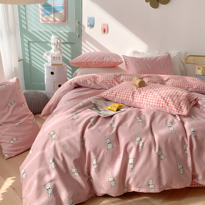 91家纺网 家纺一手货源 找家纺 澳萝拉 2021新款印花全棉四件套 软萌白兔