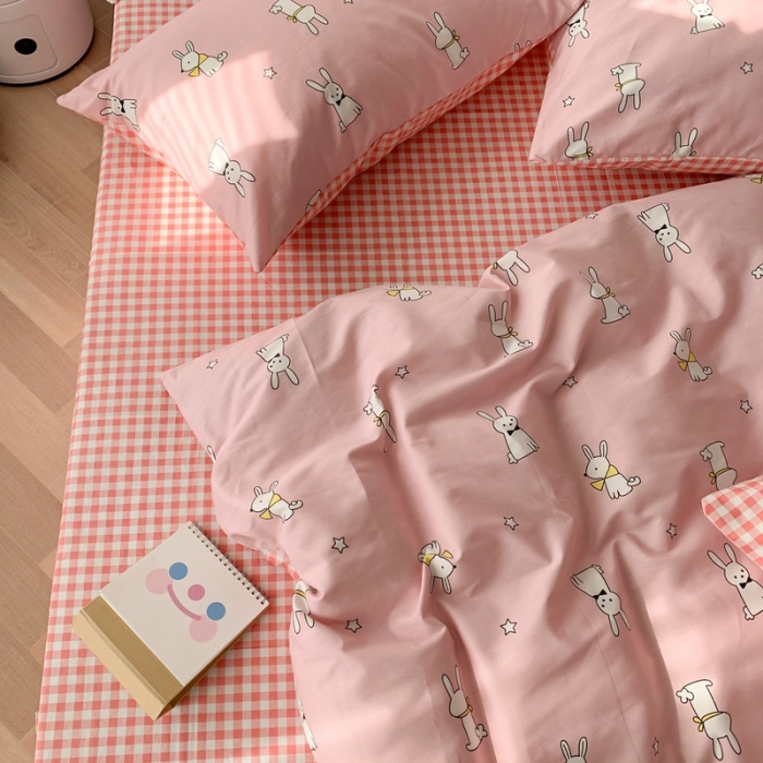 91家纺网 家纺一手货源 找家纺 澳萝拉 2021新款印花全棉四件套 软萌白兔