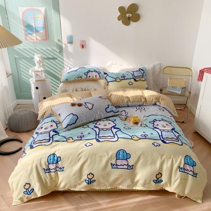 91家纺网 家纺一手货源 找家纺 澳萝拉 2021新款印花全棉四件套 萌趣牛牛