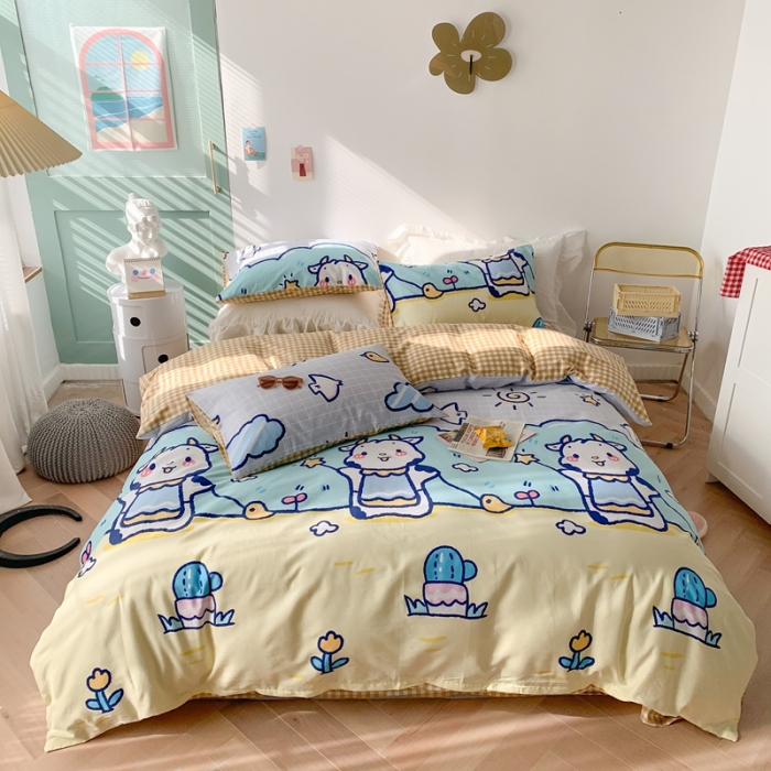 91家纺网 家纺一手货源 找家纺 澳萝拉 2021新款印花全棉四件套 萌趣牛牛