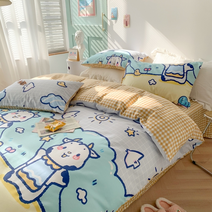 91家纺网 家纺一手货源 找家纺 澳萝拉 2021新款印花全棉四件套 萌趣牛牛