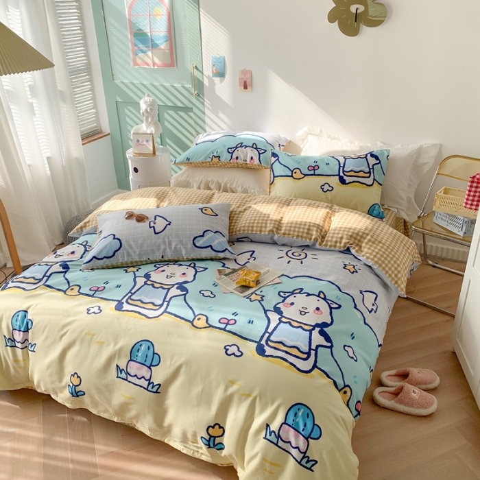 91家纺网 家纺一手货源 找家纺 澳萝拉 2021新款印花全棉四件套 萌趣牛牛