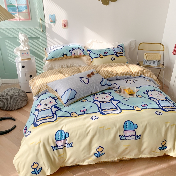 91家纺网 家纺一手货源 找家纺 澳萝拉 2021新款印花全棉四件套 萌趣牛牛