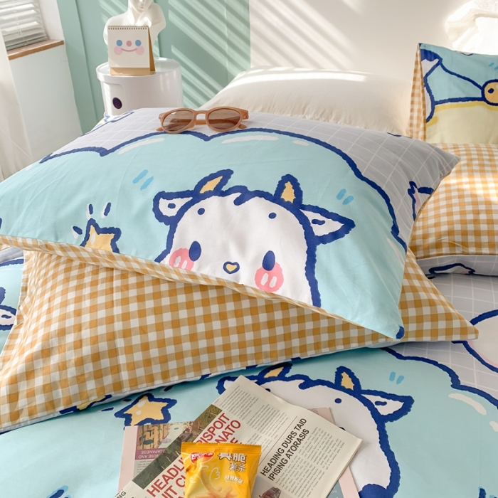 91家纺网 家纺一手货源 找家纺 澳萝拉 2021新款印花全棉四件套 萌趣牛牛