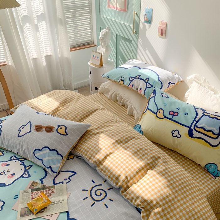 91家纺网 家纺一手货源 找家纺 澳萝拉 2021新款印花全棉四件套 萌趣牛牛