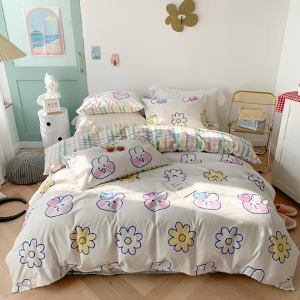 澳萝拉 2021新款印花全棉四件套 花朵兔兔