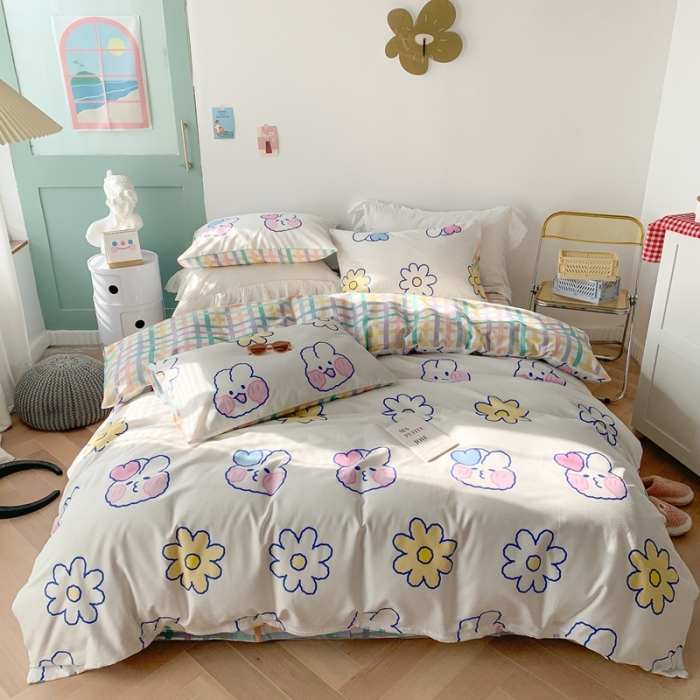 91家纺网 家纺一手货源 找家纺 澳萝拉 2021新款印花全棉四件套 花朵兔兔