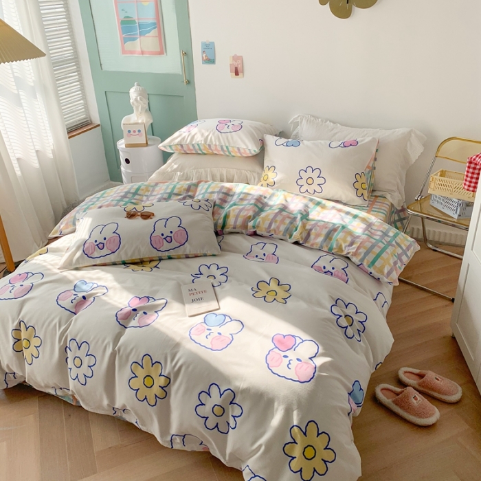 91家纺网 家纺一手货源 找家纺 澳萝拉 2021新款印花全棉四件套 花朵兔兔