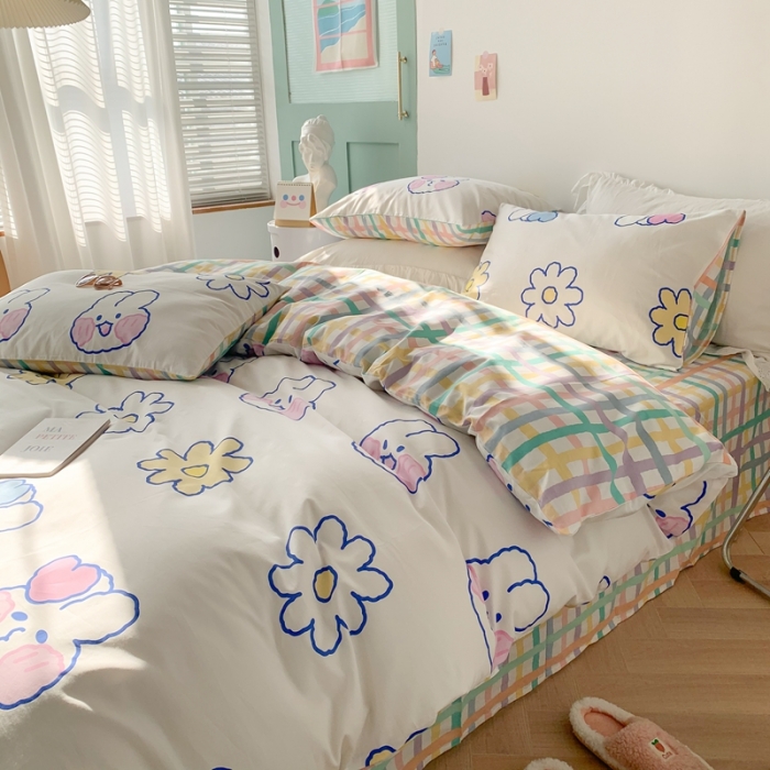 91家纺网 家纺一手货源 找家纺 澳萝拉 2021新款印花全棉四件套 花朵兔兔