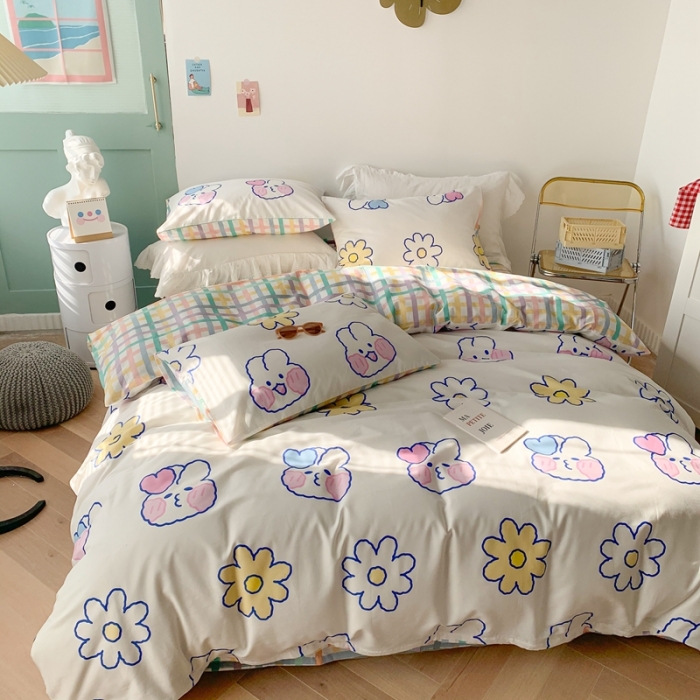 91家纺网 家纺一手货源 找家纺 澳萝拉 2021新款印花全棉四件套 花朵兔兔
