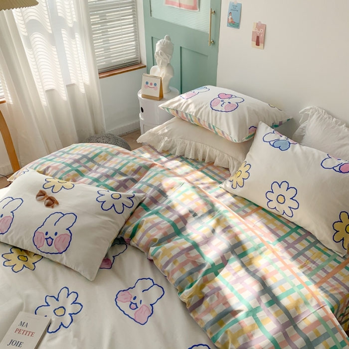 91家纺网 家纺一手货源 找家纺 澳萝拉 2021新款印花全棉四件套 花朵兔兔