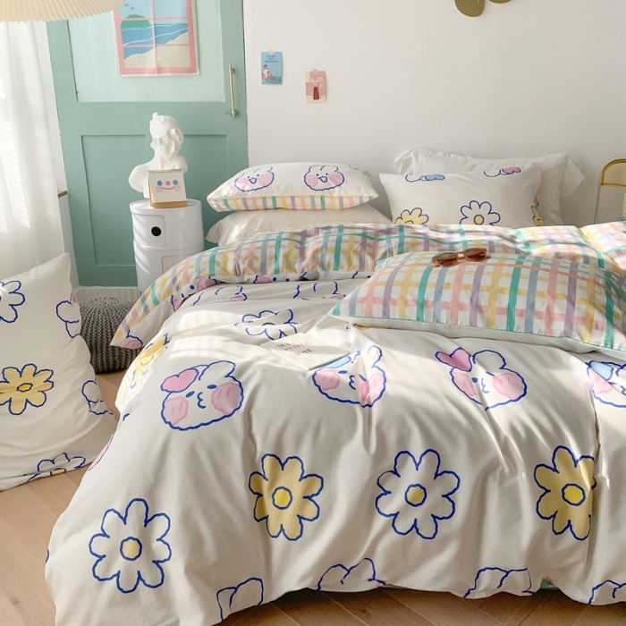91家纺网 家纺一手货源 找家纺 澳萝拉 2021新款印花全棉四件套 花朵兔兔