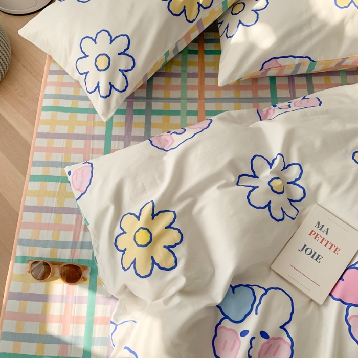 91家纺网 家纺一手货源 找家纺 澳萝拉 2021新款印花全棉四件套 花朵兔兔