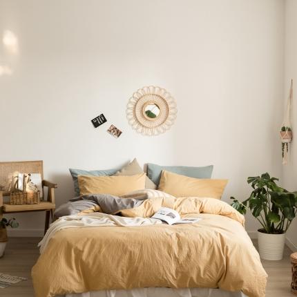 91家纺网 家纺一手货源 找家纺 全棉40s加厚双拼四件套姜黄-中灰