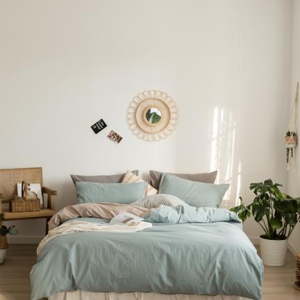 91家纺网 家纺一手货源 找家纺 全棉40s加厚双拼四件套天青卡其