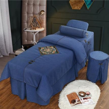 91家纺网 家纺一手货源 找家纺 不打烊家纺2025新款美容床罩四件套两情相悦系列B款 蓝色