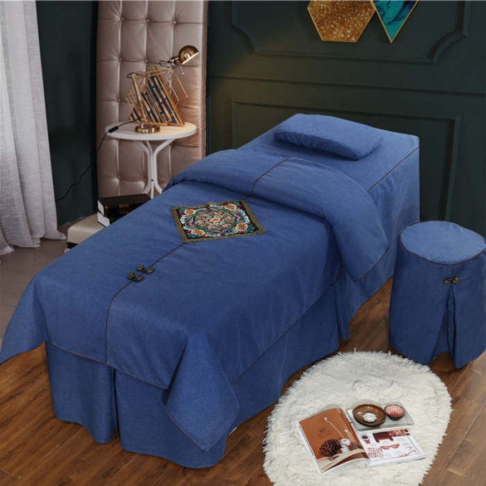 91家纺网 家纺一手货源 找家纺 不打烊家纺2025新款美容床罩四件套两情相悦系列B款 蓝色