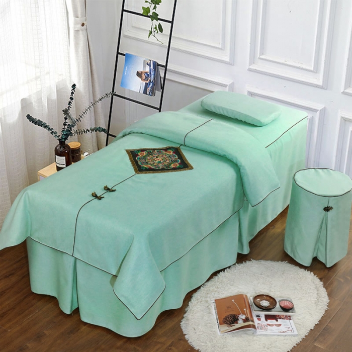 91家纺网 家纺一手货源 找家纺 不打烊家纺2025新款美容床罩四件套两情相悦系列B款绿色