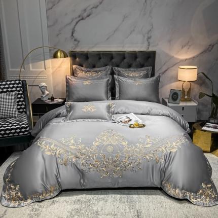 91家纺网 家纺一手货源 找家纺 总-博纳新款60s水洗真丝13372喷气全棉刺绣四件套—兰迪