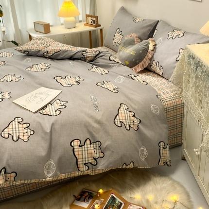 91家纺网 家纺一手货源 找家纺 捌月13372喷气全棉摩登熊四件套 杰瑞灰