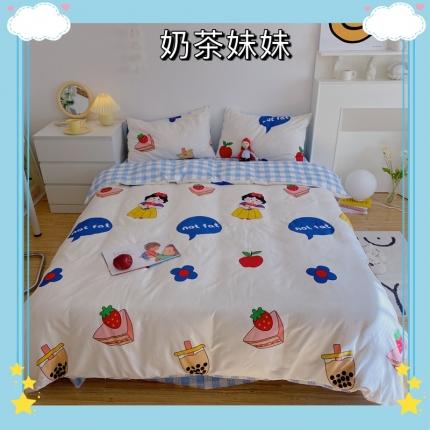 91家纺网 家纺一手货源 找家纺 星期八 2021新款13372你好春天系列四件套 奶茶妹妹