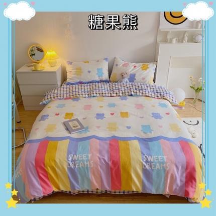 91家纺网 家纺一手货源 找家纺 星期八 2021新款13372你好春天系列四件套 糖果熊