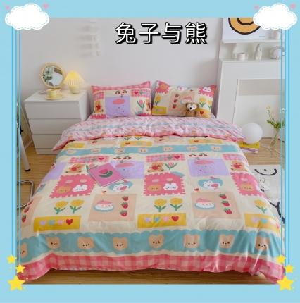 91家纺网 家纺一手货源 找家纺 星期八 2021新款13372你好春天系列四件套 兔子与熊