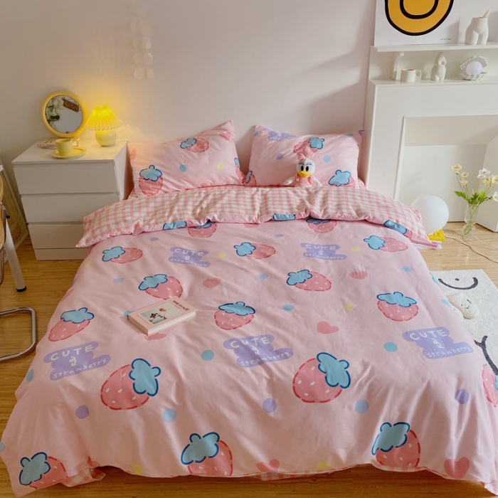 91家纺网 家纺一手货源 找家纺 星期八 2021新款13372你好春天系列四件套 cute草莓