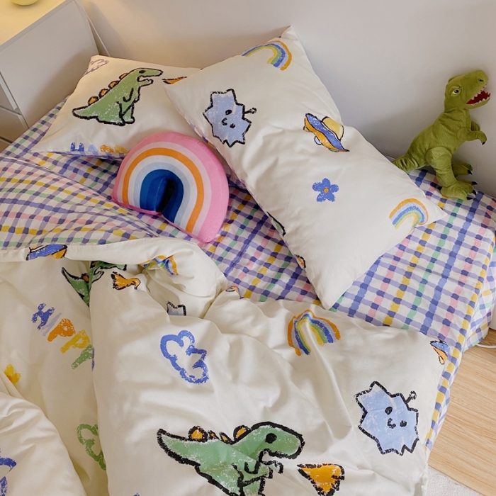 91家纺网 家纺一手货源 找家纺 星期八 2021新款13372你好春天系列四件套 happy恐龙