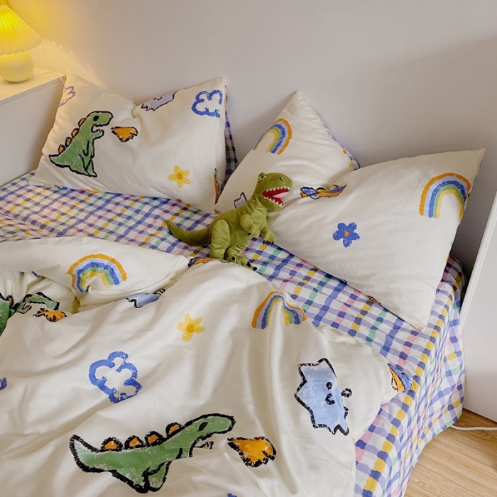 91家纺网 家纺一手货源 找家纺 星期八 2021新款13372你好春天系列四件套 happy恐龙