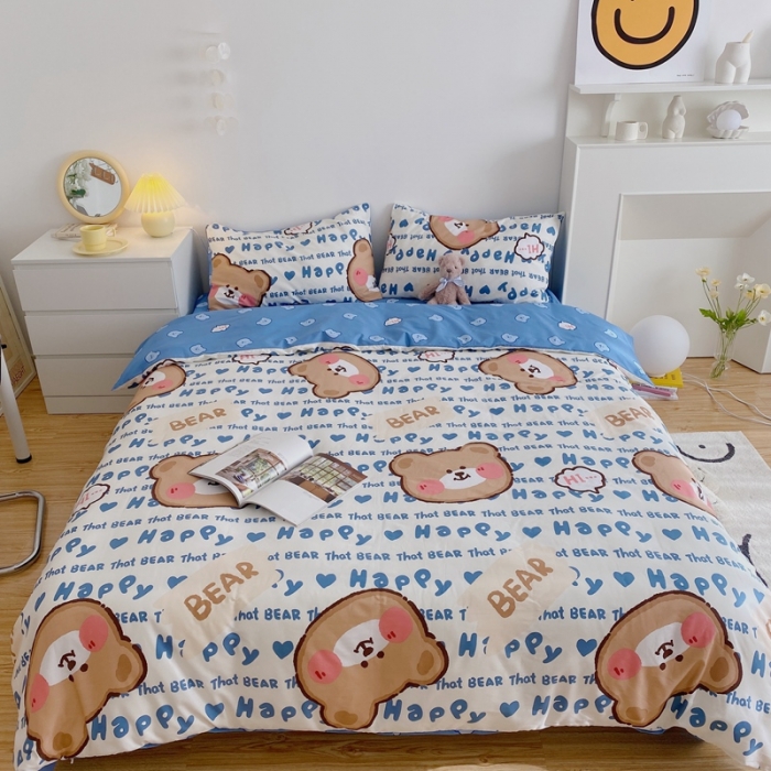 91家纺网 家纺一手货源 找家纺 星期八 2021新款13372你好春天系列四件套 happy小熊