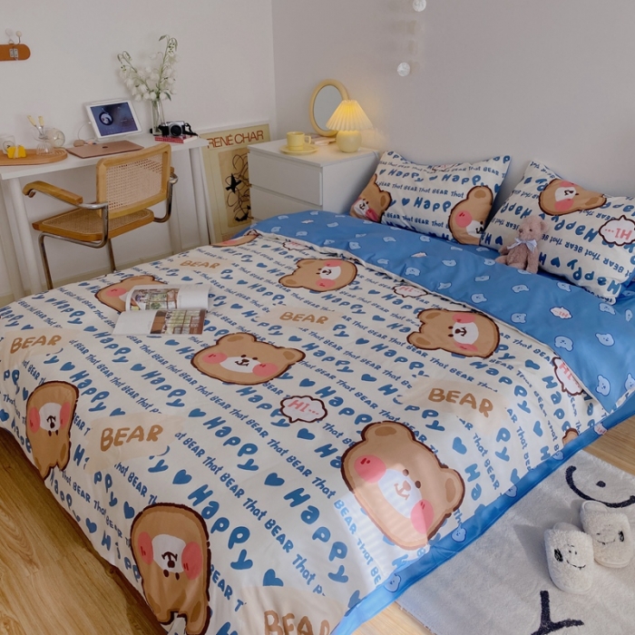 91家纺网 家纺一手货源 找家纺 星期八 2021新款13372你好春天系列四件套 happy小熊