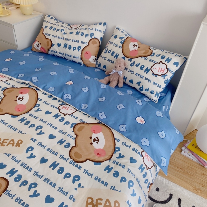 91家纺网 家纺一手货源 找家纺 星期八 2021新款13372你好春天系列四件套 happy小熊