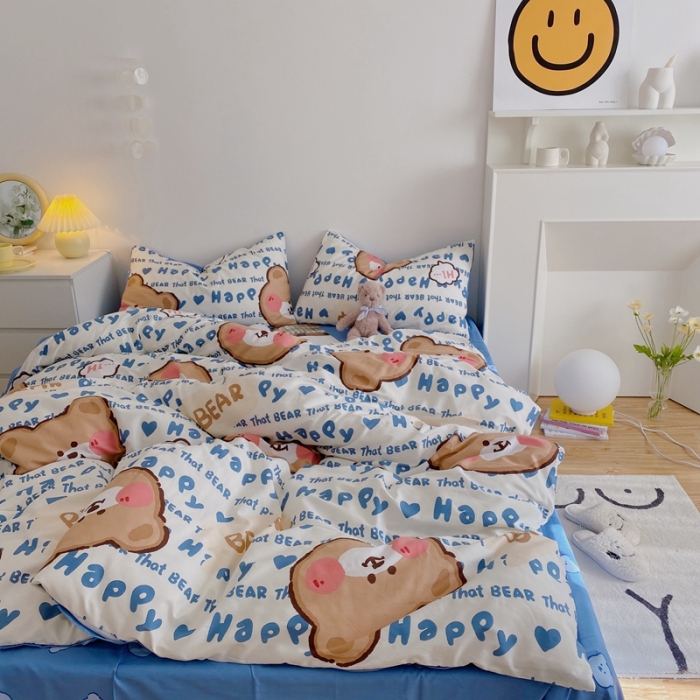 91家纺网 家纺一手货源 找家纺 星期八 2021新款13372你好春天系列四件套 happy小熊