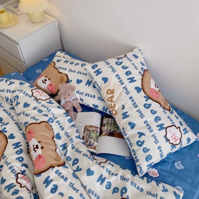 91家纺网 家纺一手货源 找家纺 星期八 2021新款13372你好春天系列四件套 happy小熊