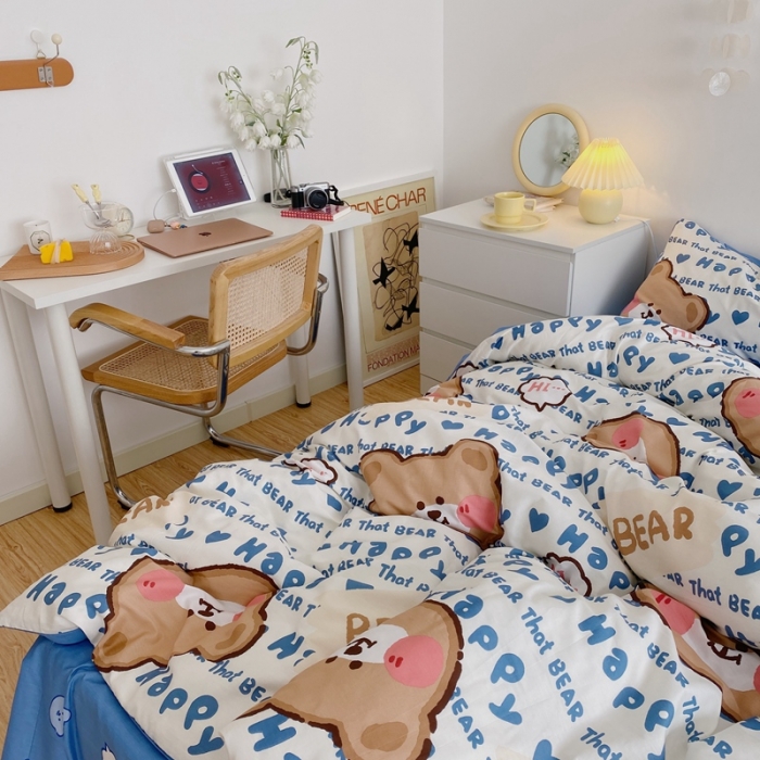 91家纺网 家纺一手货源 找家纺 星期八 2021新款13372你好春天系列四件套 happy小熊