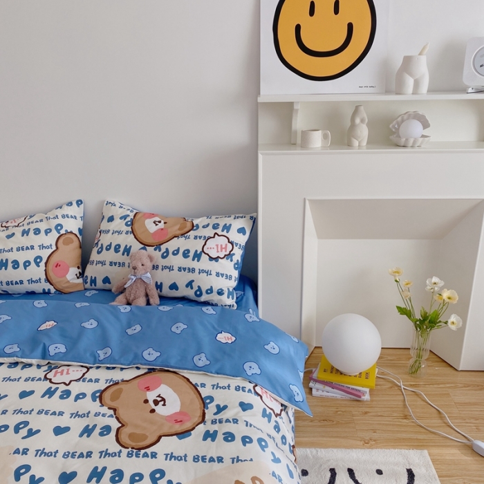 91家纺网 家纺一手货源 找家纺 星期八 2021新款13372你好春天系列四件套 happy小熊