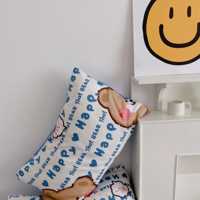 91家纺网 家纺一手货源 找家纺 星期八 2021新款13372你好春天系列四件套 happy小熊