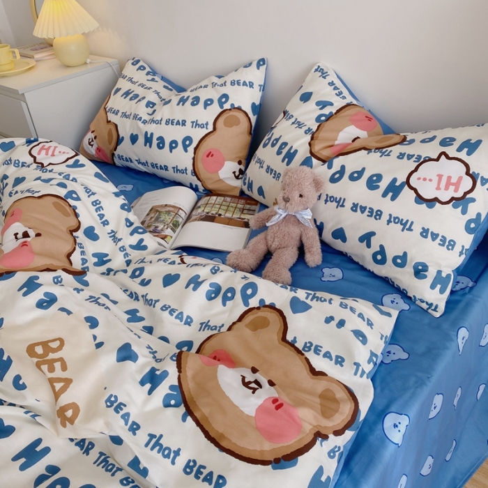 91家纺网 家纺一手货源 找家纺 星期八 2021新款13372你好春天系列四件套 happy小熊