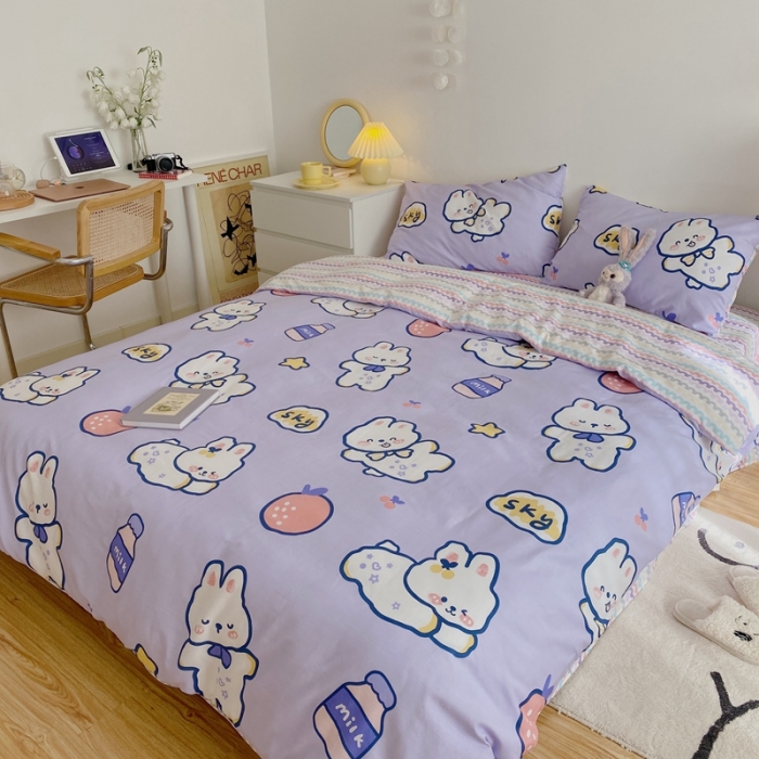 91家纺网 家纺一手货源 找家纺 星期八 2021新款13372你好春天系列四件套 sky小兔