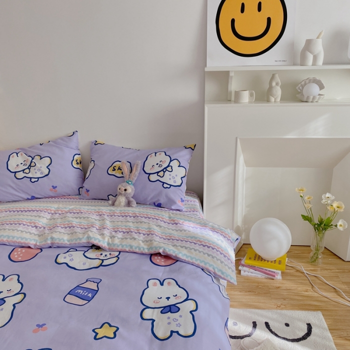 91家纺网 家纺一手货源 找家纺 星期八 2021新款13372你好春天系列四件套 sky小兔