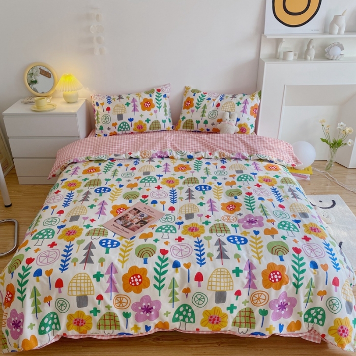 91家纺网 家纺一手货源 找家纺 星期八 2021新款13372你好春天系列四件套 缤纷花丛