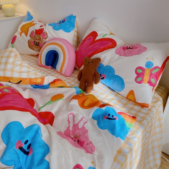 91家纺网 家纺一手货源 找家纺 星期八 2021新款13372你好春天系列四件套 彩绘童话