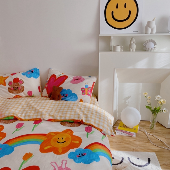 91家纺网 家纺一手货源 找家纺 星期八 2021新款13372你好春天系列四件套 彩绘童话